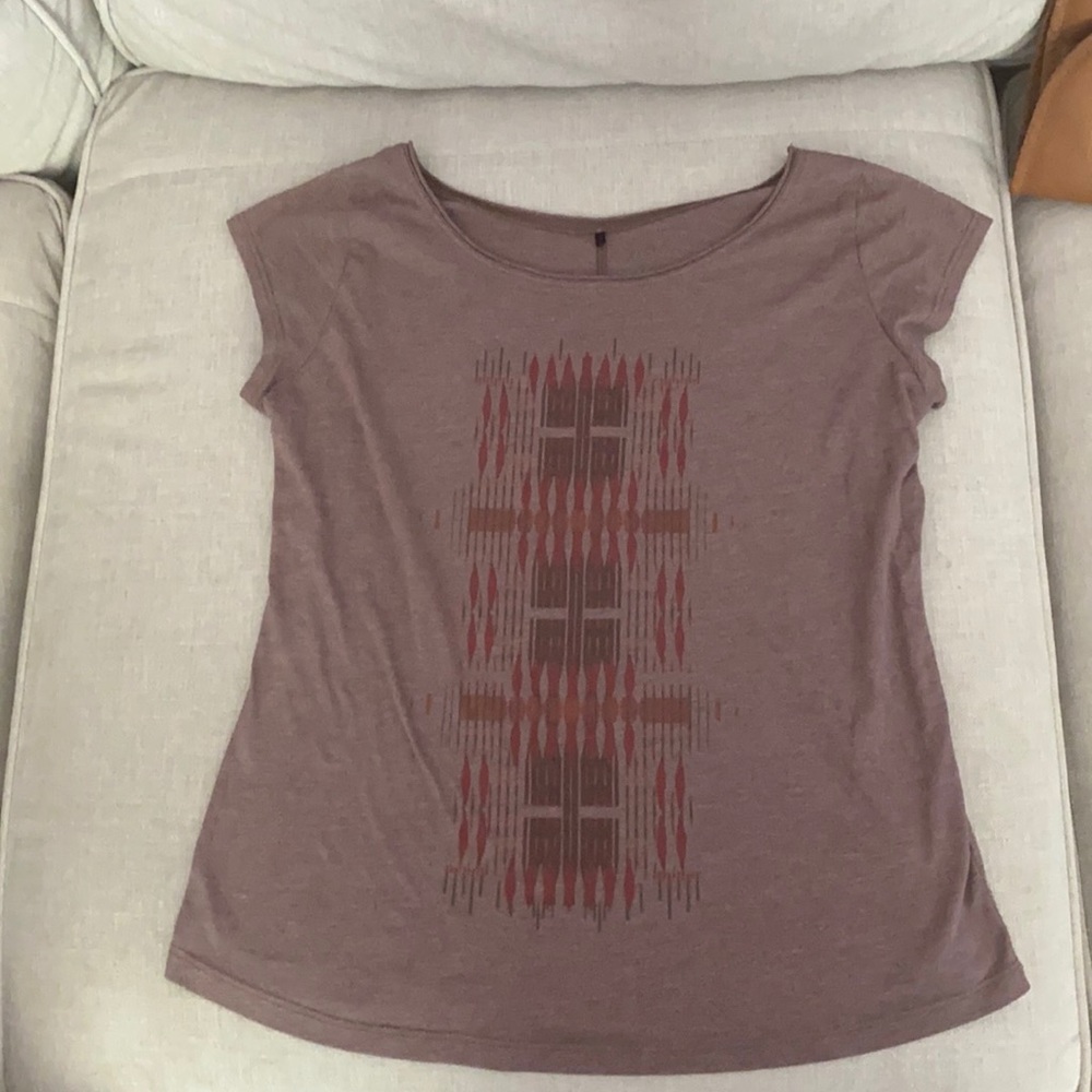 Prana cap sleeve tshirt brown with pattern- Small
